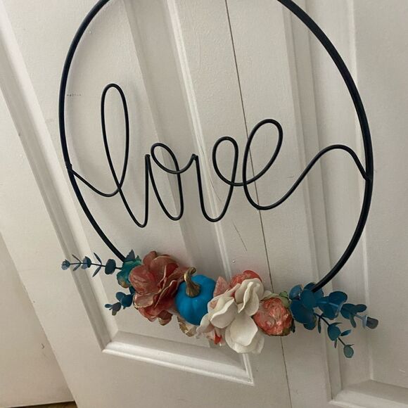 Coral, Teal, and White Autumn Minimalist Wreath - Picture 2 of 5